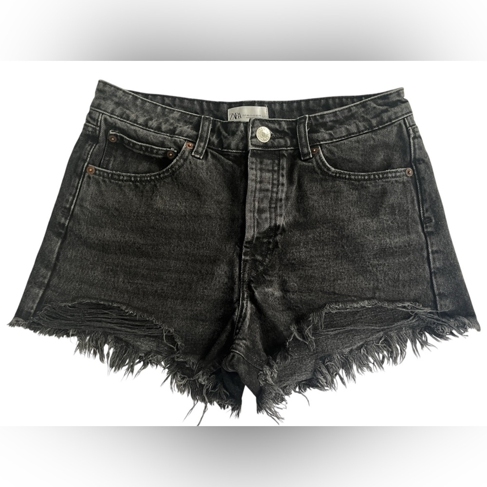 Zara Black High-Waisted Distressed Jean Shorts